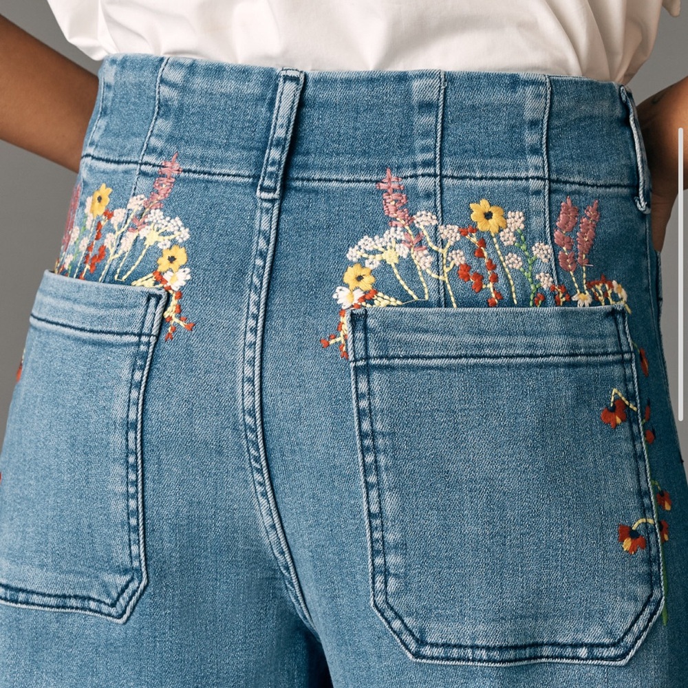 Maeve Blue Embroidered Wide-Leg Jeans - Picture 3 of 8